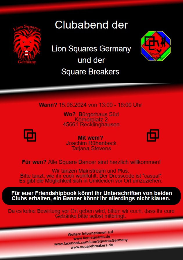 Flyer zum Clubnachmittag der Lions und Squarebreakers als Bild
